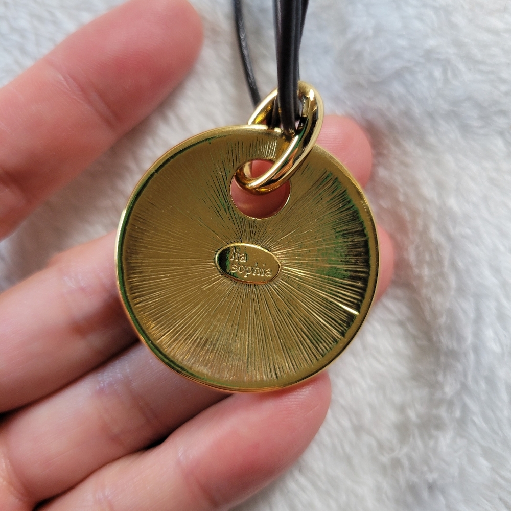 Lia Sophia | NWT Black/Gold Taos Mother of Pearl Mosaic Pendant Necklace - Picture 5 of 12